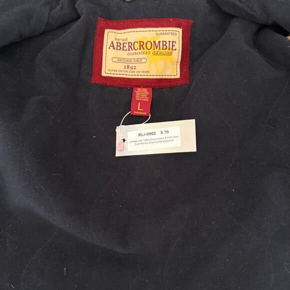 Vintage Late 1990s Abercrombie & Fitch Wool Coat Men's L Grey Full Zip Outdoors - Picture 7 of 7